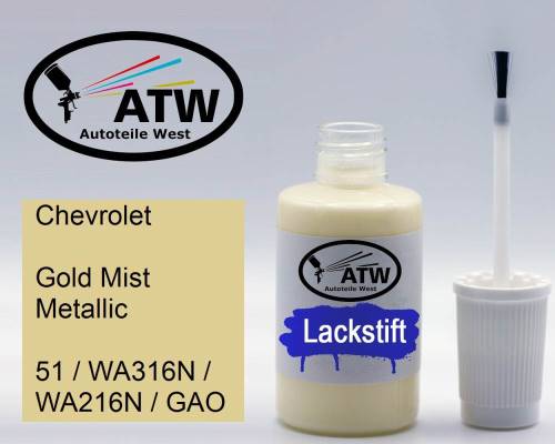 Chevrolet, Gold Mist Metallic, 51 / WA316N / WA216N / GAO: 20ml Lackstift, von ATW Autoteile West.